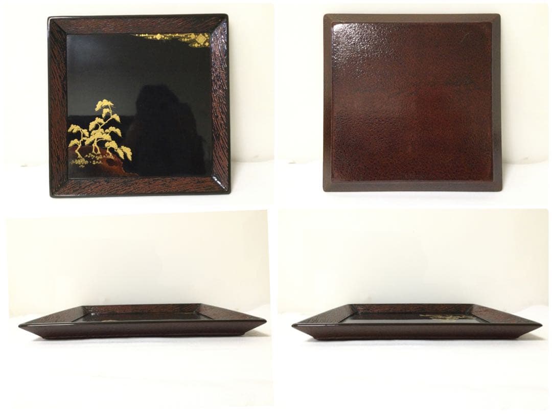 大内塗 懐石膳 十客揃 四方盆 金蒔絵真塗 天然木 時代物 B990