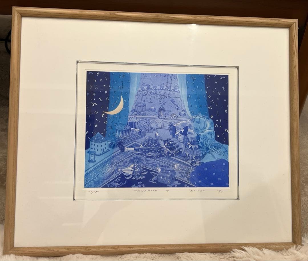 小浦昇　版画　サイン入り　ブルー　希少　銅版画　有名　絵画