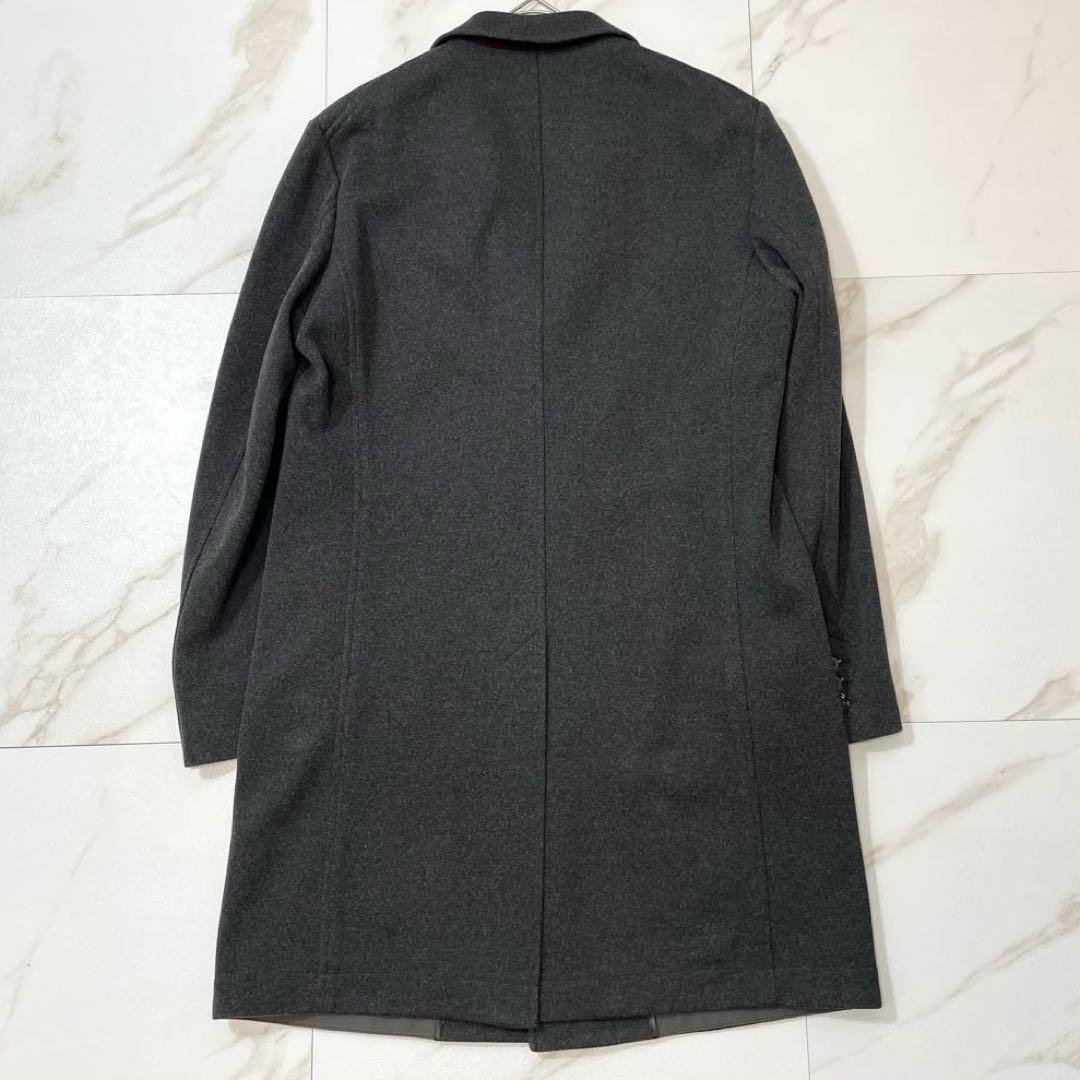 【美品】ヒューゴボス チェスターコート ストレッチ ロング 裏地赤 グレー 50