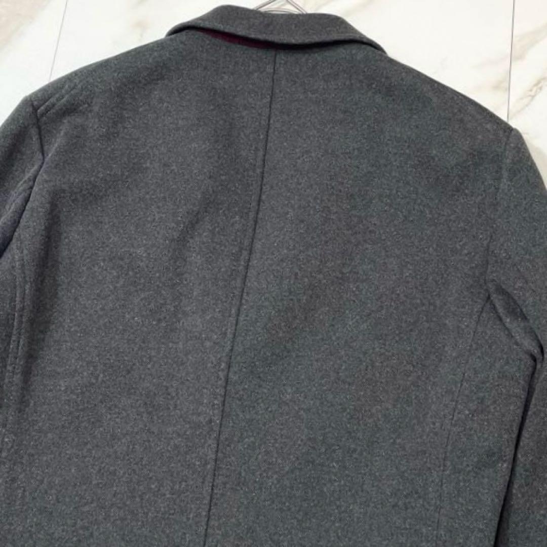 【美品】ヒューゴボス チェスターコート ストレッチ ロング 裏地赤 グレー 50