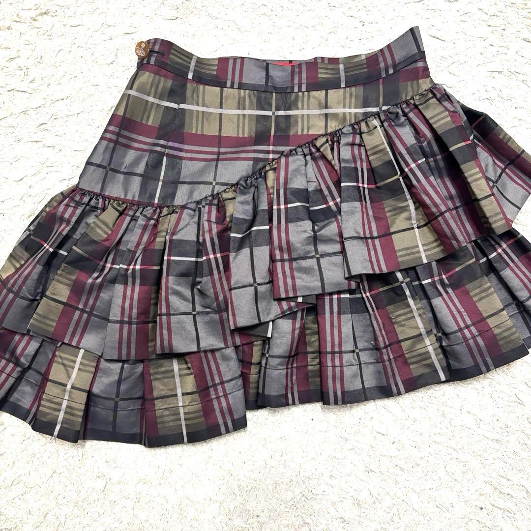 ヴィヴィアンウエストウッド　変形ミニスカート　ロゴボタン　チェック　ティアード