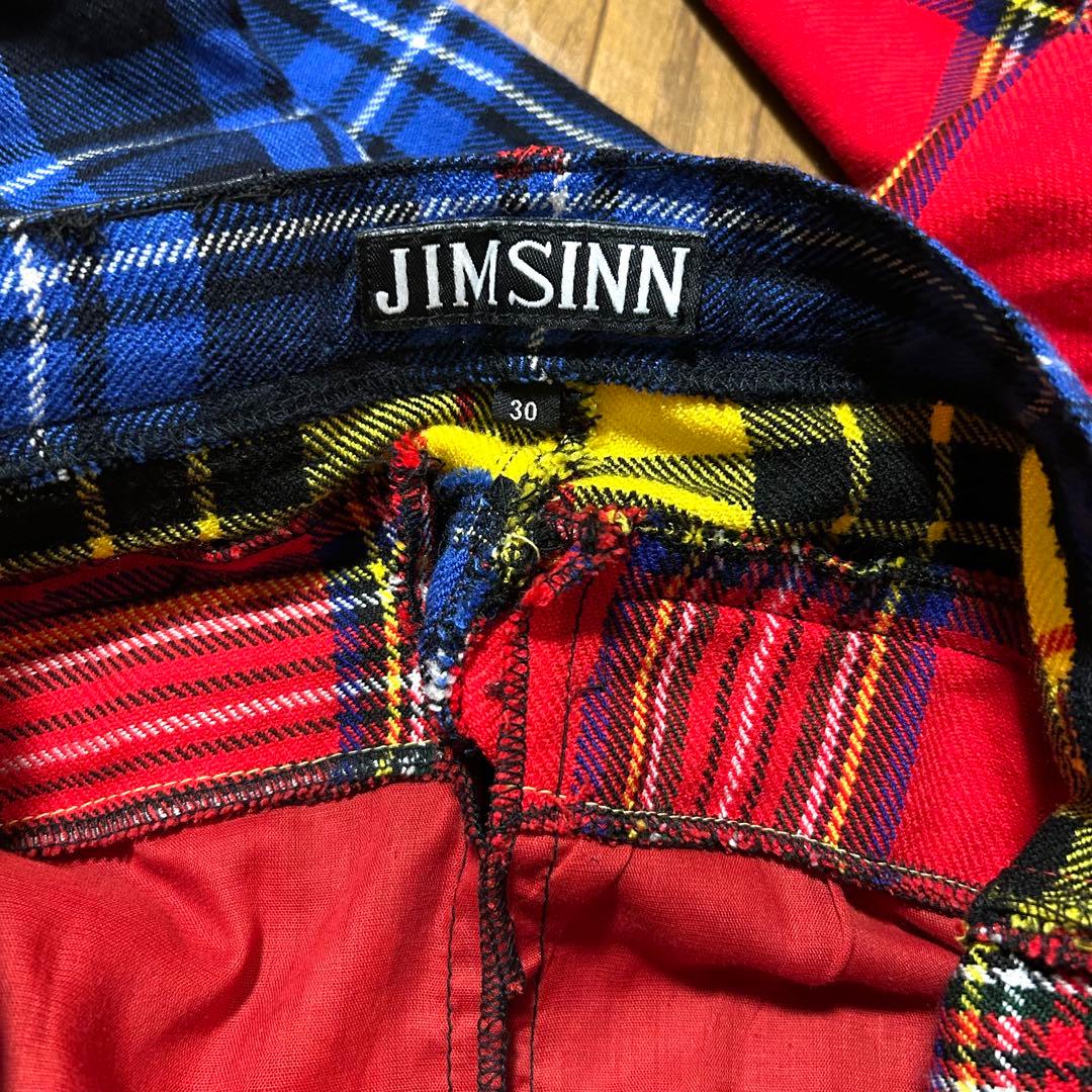 W74-股下84cm！原宿JIMS IN ジムズイン 古着ジップパンツ タータン