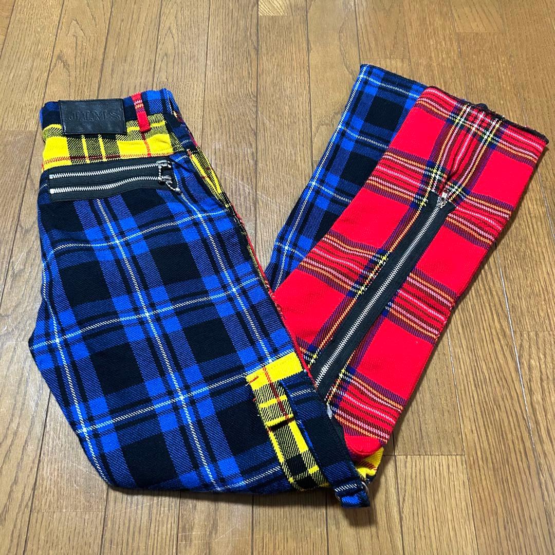 W74-股下84cm！原宿JIMS IN ジムズイン 古着ジップパンツ タータン