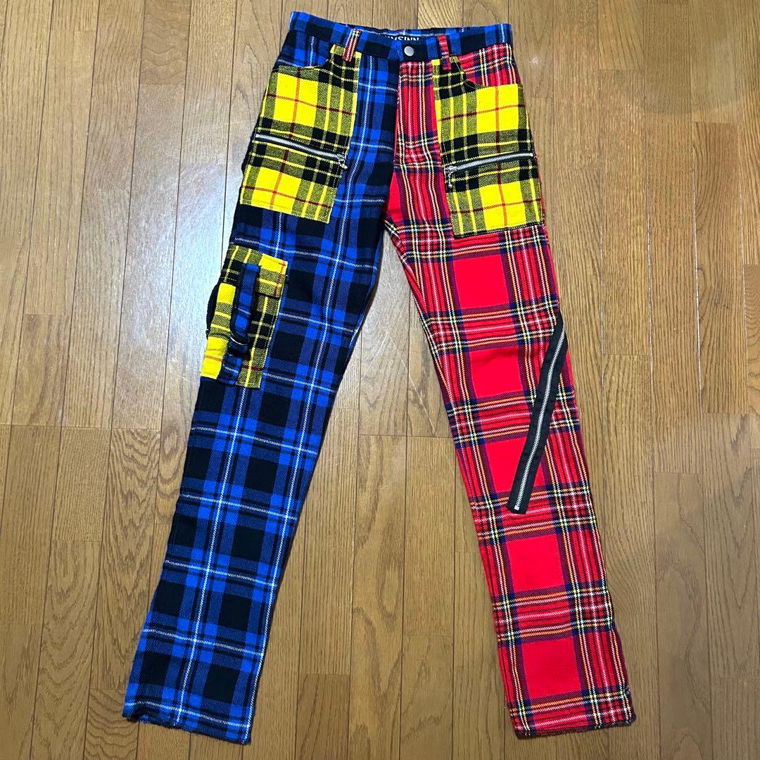 W74-股下84cm！原宿JIMS IN ジムズイン 古着ジップパンツ タータン