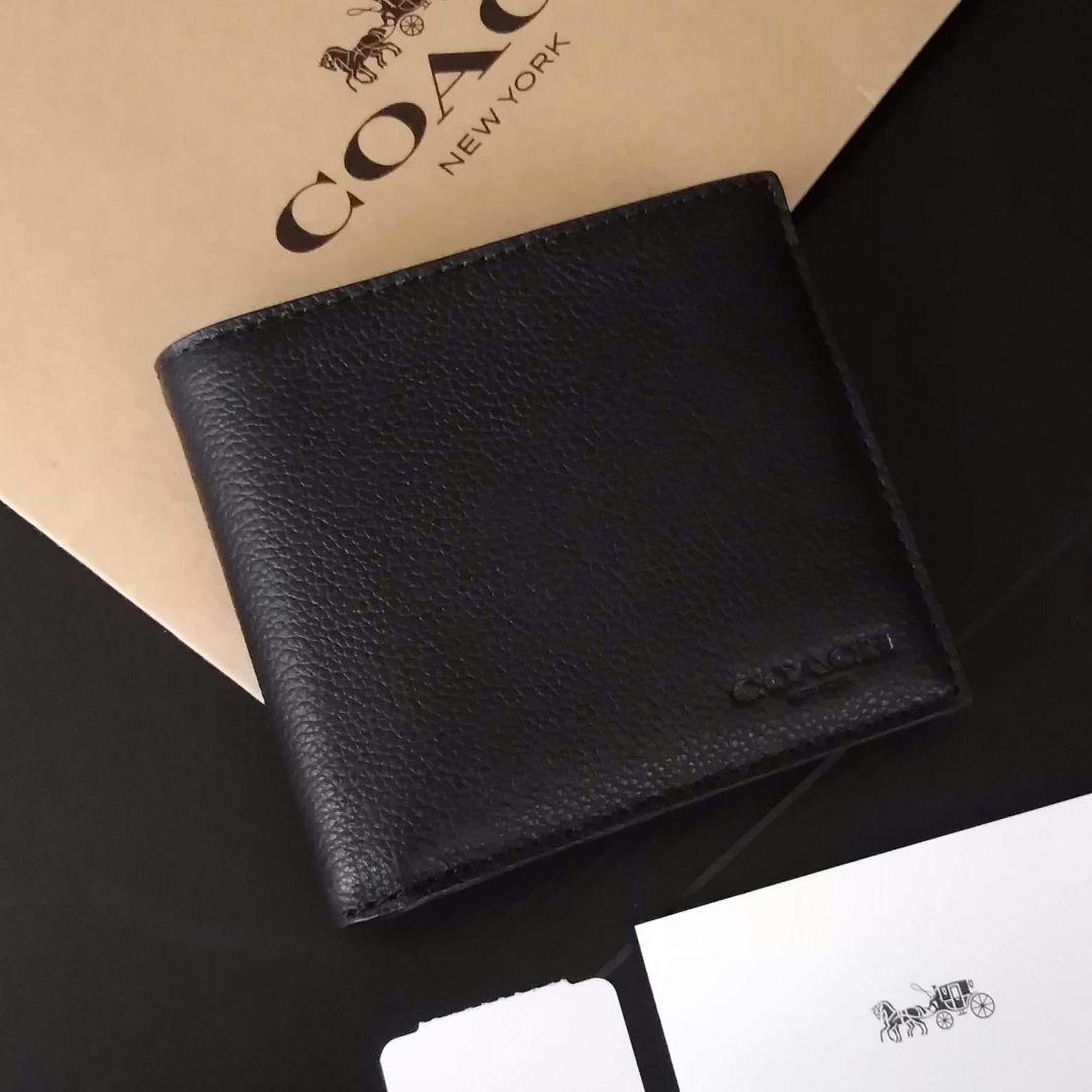 新品　COACH　折り財布　メンズ　ブラック　人気の小銭入れ付き