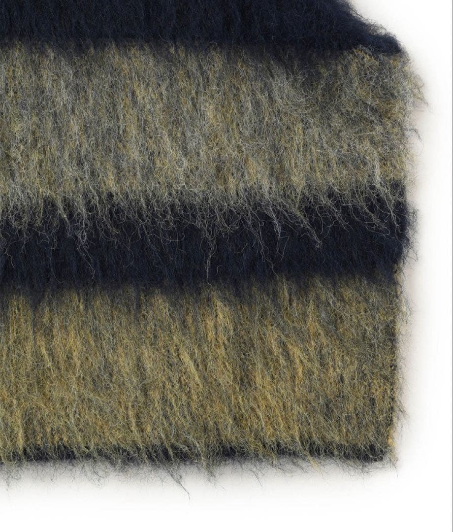 アダムエロぺ　ブラッシュドボーダーベスト　ブルー系　ファー