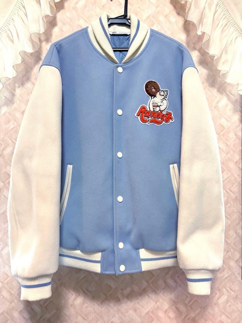 希少 ZARA Randy's Donuts スタジャン 水色 ザラ XL相当