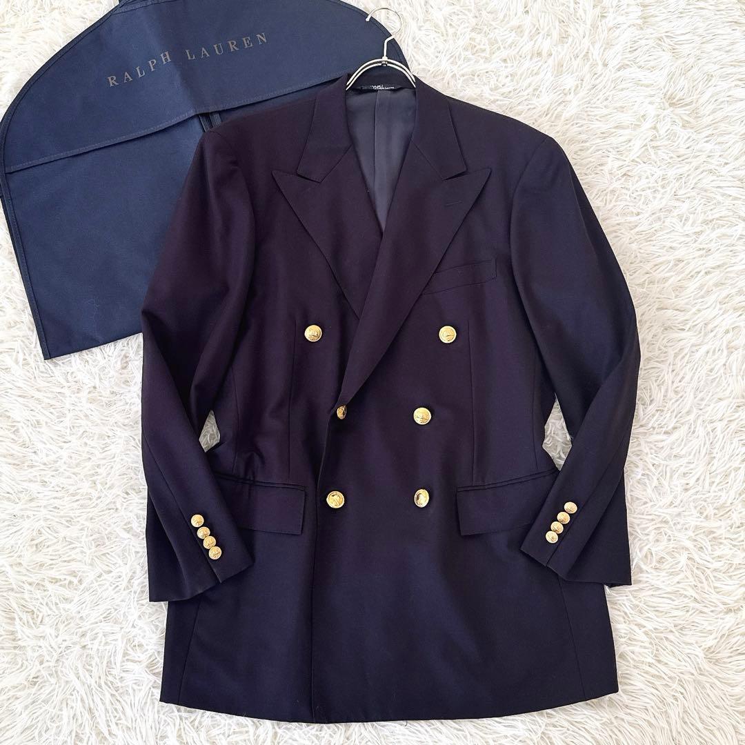 保管用カバー付✨大きいサイズ ポロバイラルフローレン 紺ブレ ダブル 金ボタン