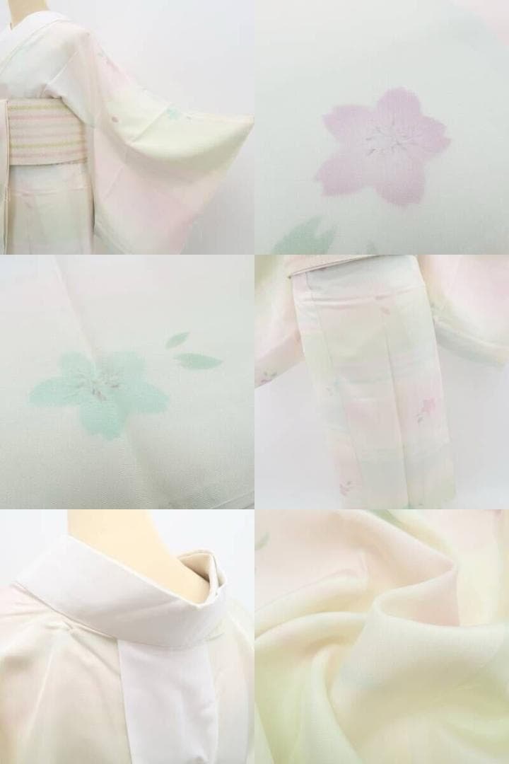 未着用 牡丹草木染 桜 着物 正絹“笑顔を灯す”仕付け糸付 長襦袢 5522