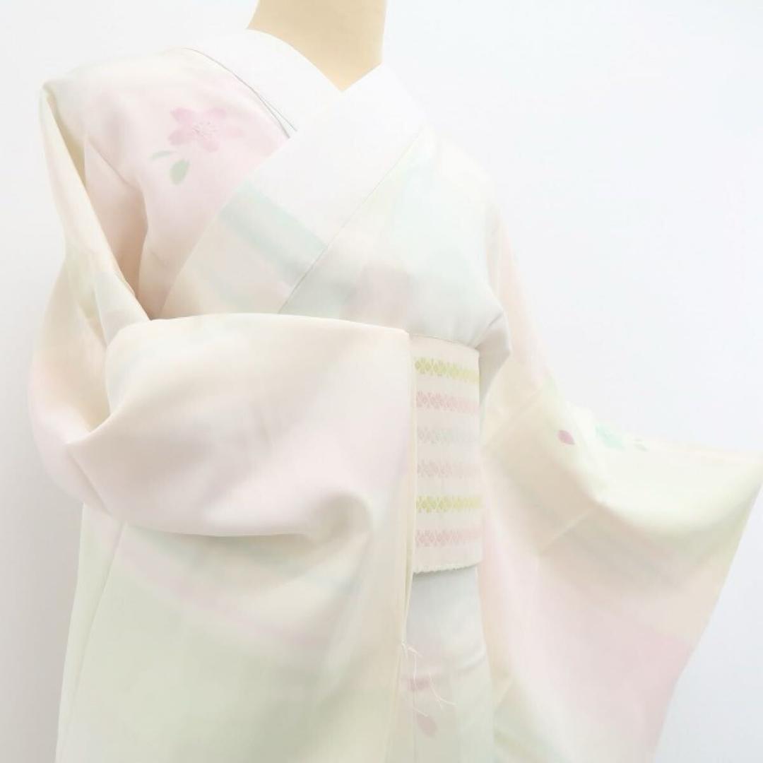 未着用 牡丹草木染 桜 着物 正絹“笑顔を灯す”仕付け糸付 長襦袢 5522