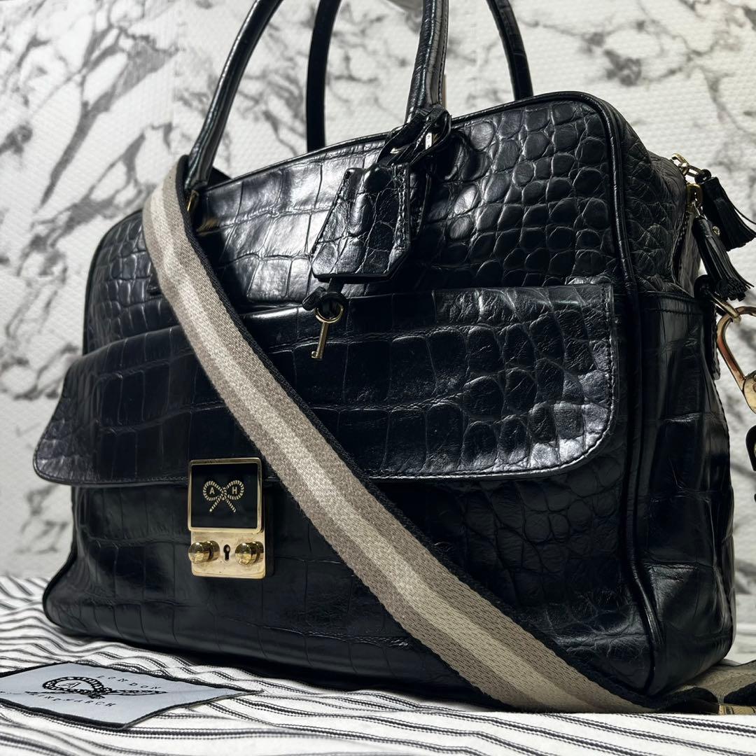 アニヤハインドマーチ　カーカー　クロコ型押し　トートバッグ　2way カデナ