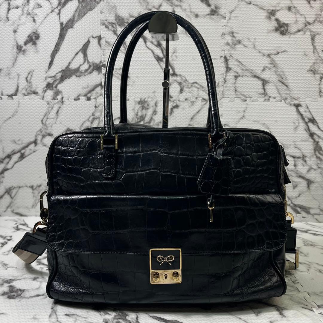 アニヤハインドマーチ　カーカー　クロコ型押し　トートバッグ　2way カデナ