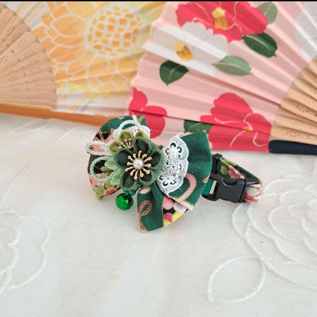 プッチ、お正月仕様和風つまみ細工(ピンク⑤)わんちゃん猫ちゃん用襟つき首輪