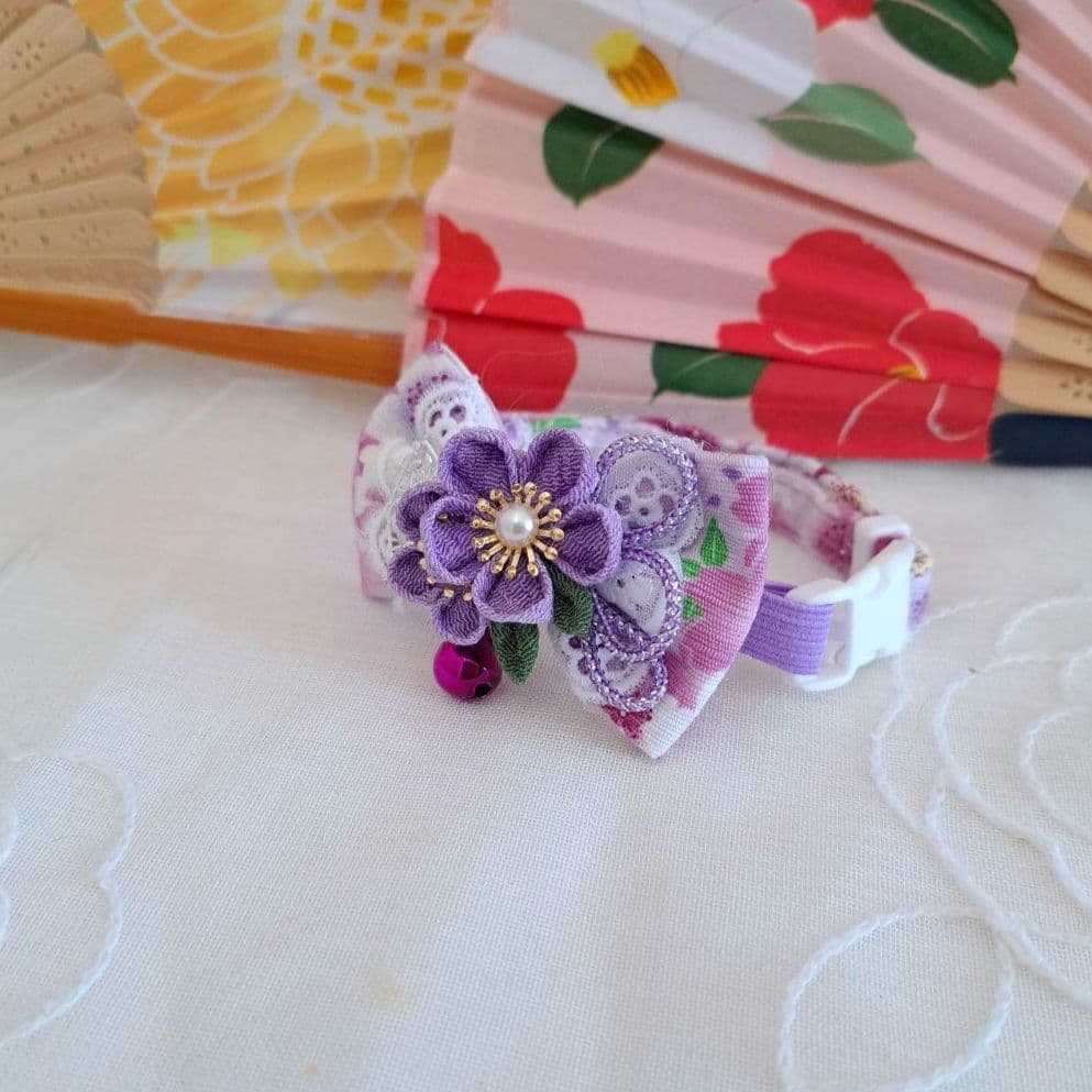 プッチ、お正月仕様和風つまみ細工(ピンク⑤)わんちゃん猫ちゃん用襟つき首輪