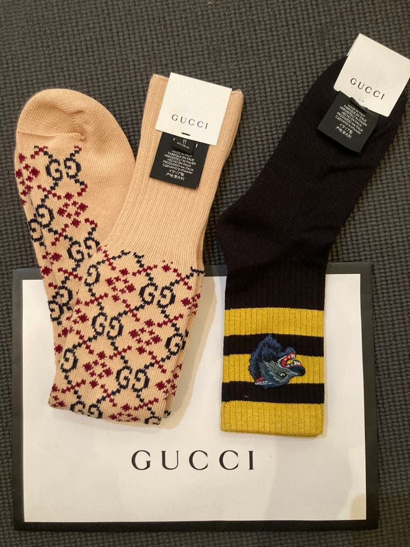 GUCCI グッチ メンズ ウルフソックス　ダイヤモンドソックス靴下 2足セット