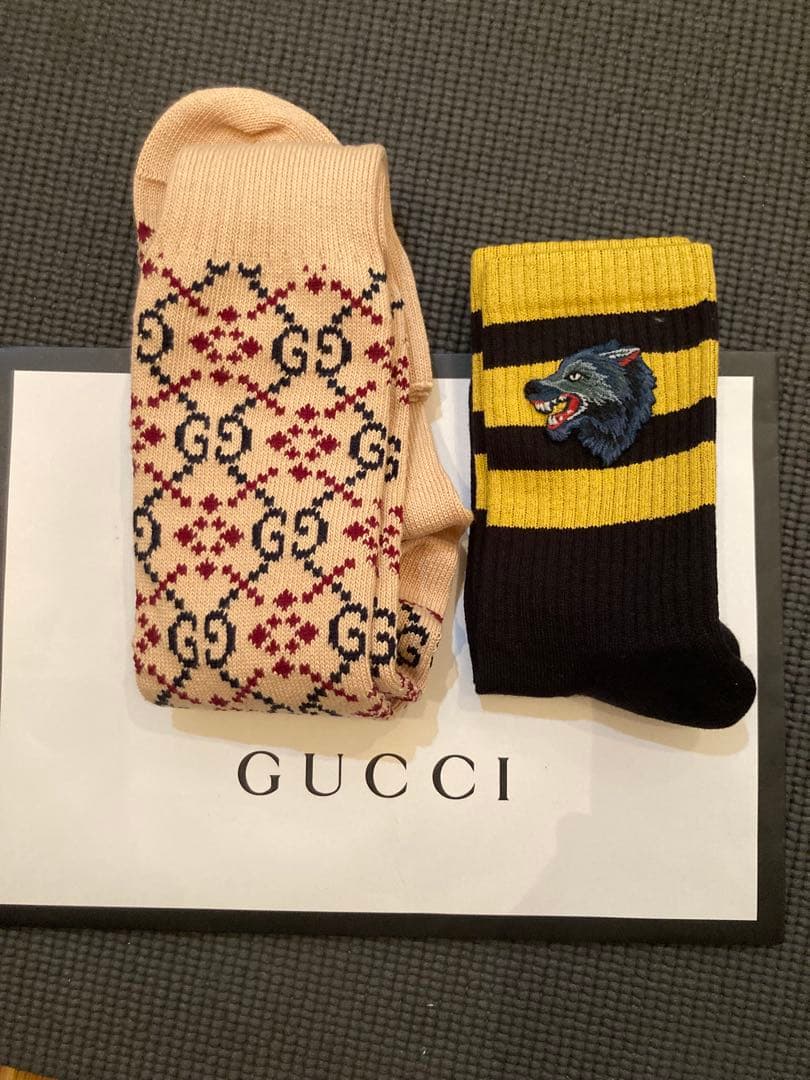 GUCCI グッチ メンズ ウルフソックス　ダイヤモンドソックス靴下 2足セット