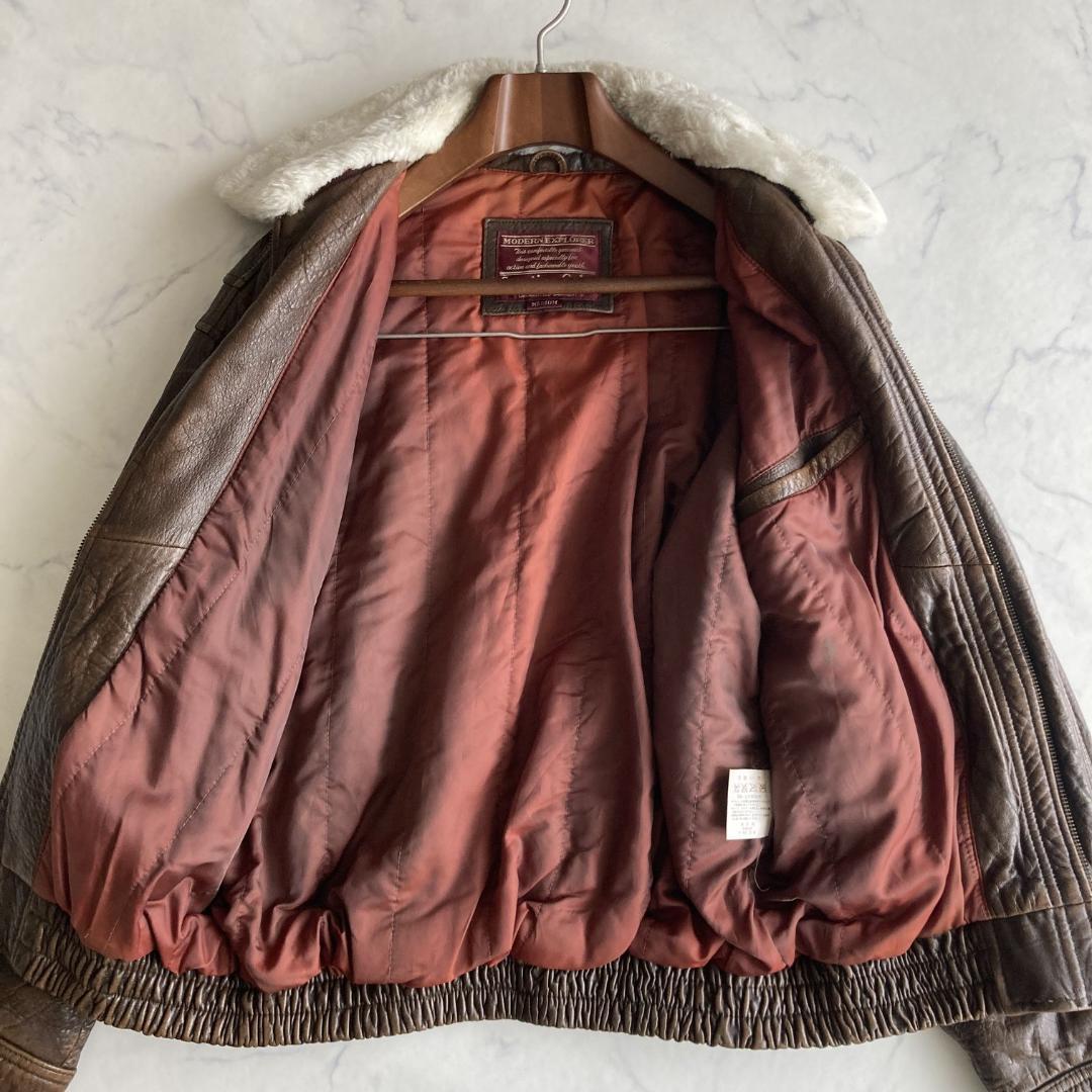 【Ｍ】ヴィンテージ G-1 フライトジャケット レザー × ボア襟 重厚個体