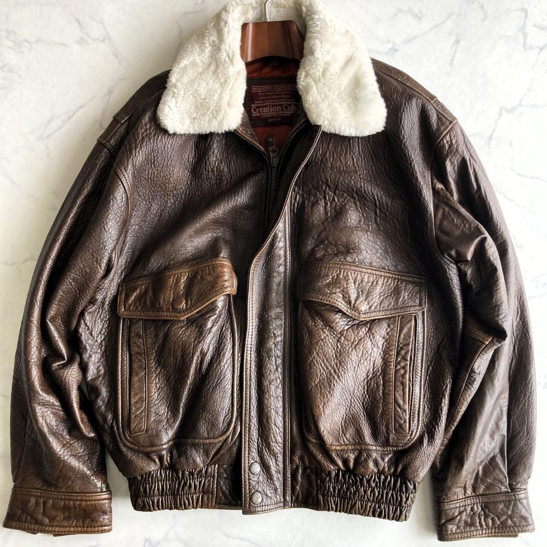 【Ｍ】ヴィンテージ G-1 フライトジャケット レザー × ボア襟 重厚個体