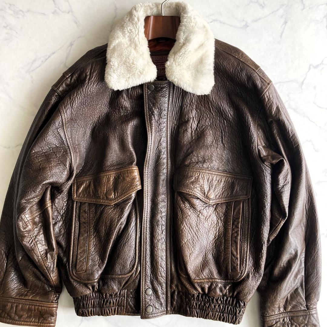【Ｍ】ヴィンテージ G-1 フライトジャケット レザー × ボア襟 重厚個体