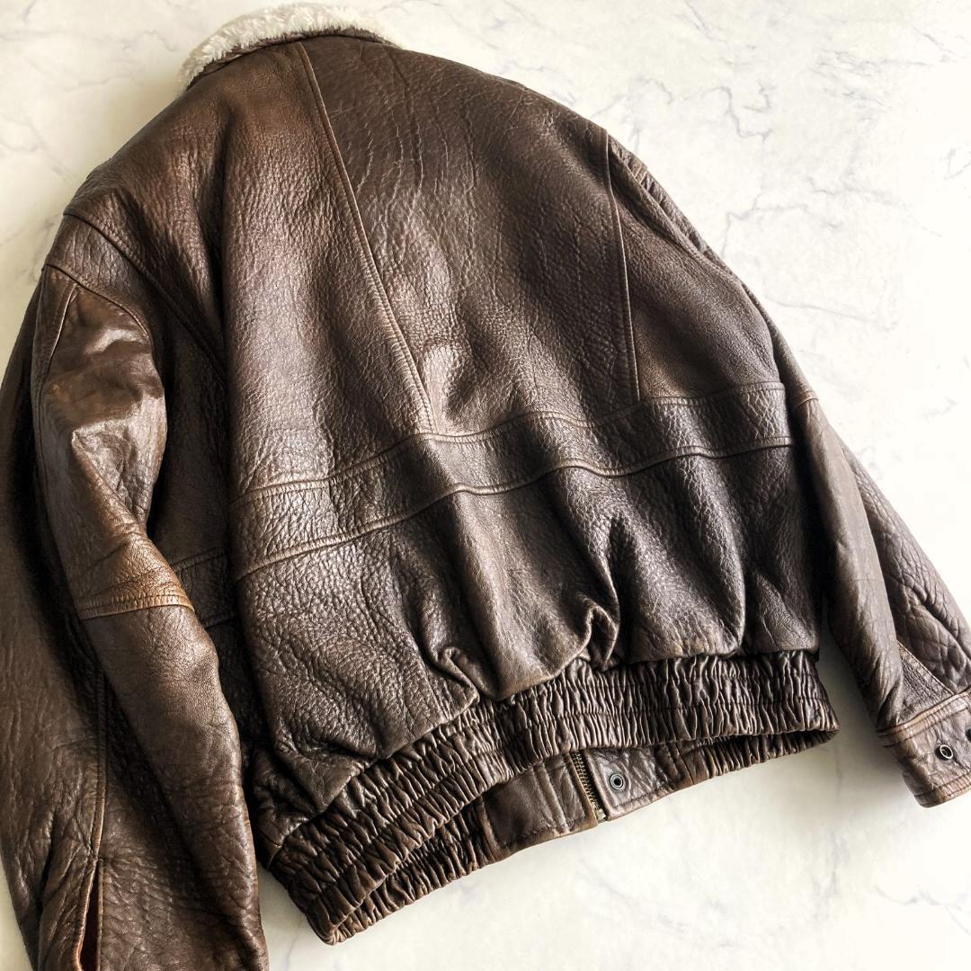【Ｍ】ヴィンテージ G-1 フライトジャケット レザー × ボア襟 重厚個体
