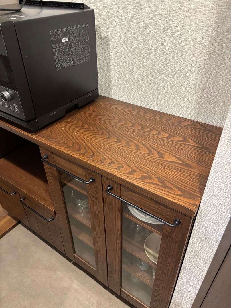 LOWYA 食器棚 レンジ台 キッチン収納 タモ突き板 キャビネット
