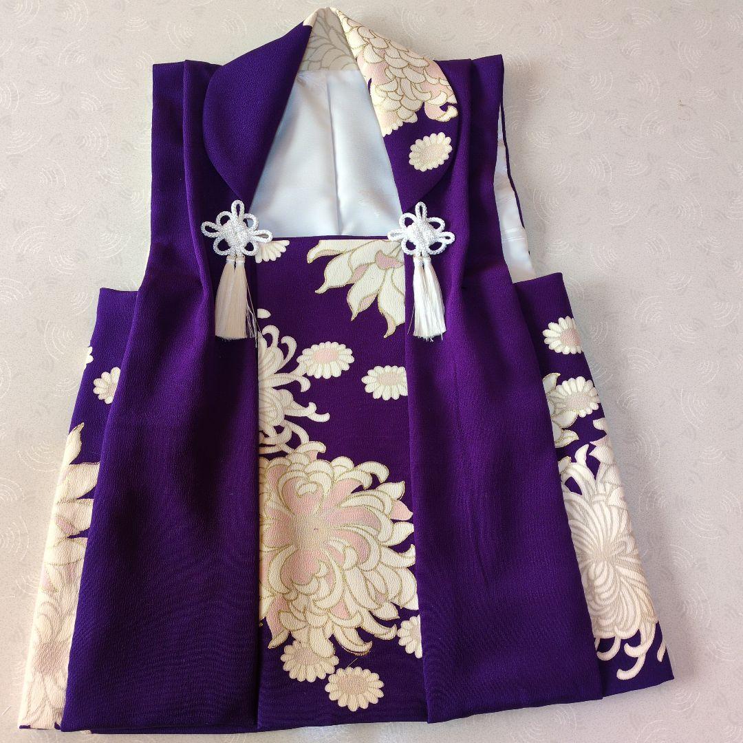 七五三３歳正絹手縫いの被布と巾着のセット（中綿無し）