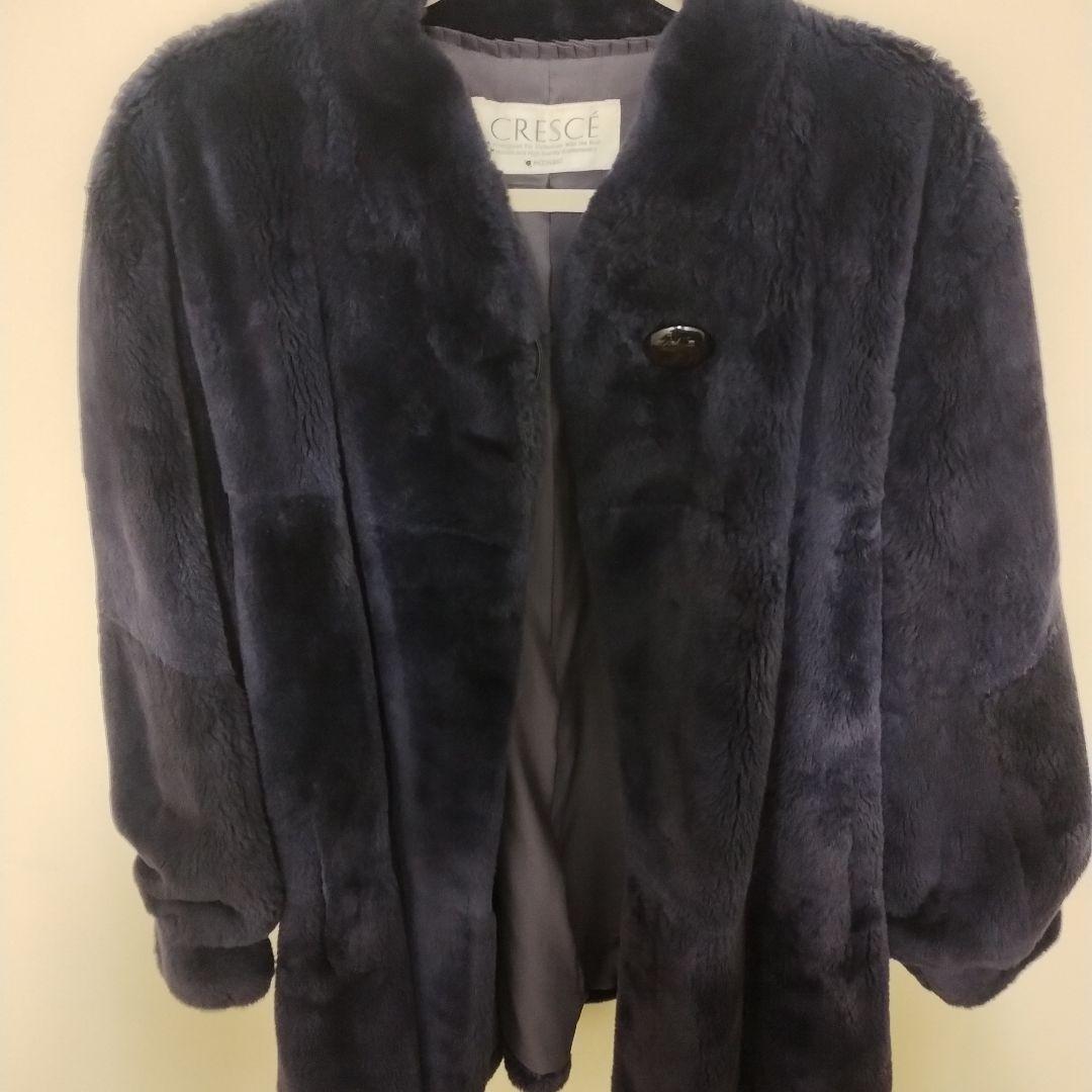 シェアードミンクコート ボタン付き パープル