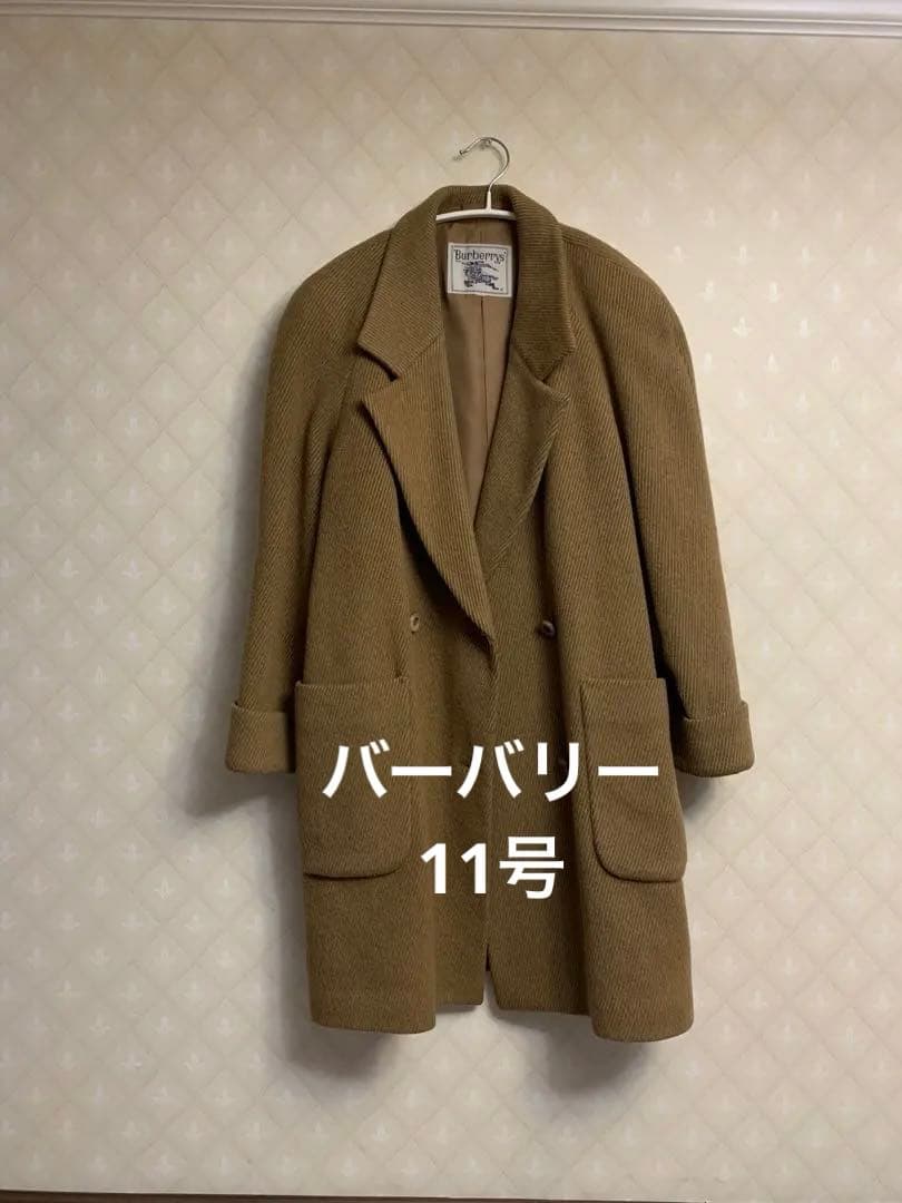 セール中美品　バーバリー　ウールコート　11号　キャメル　チェスター
