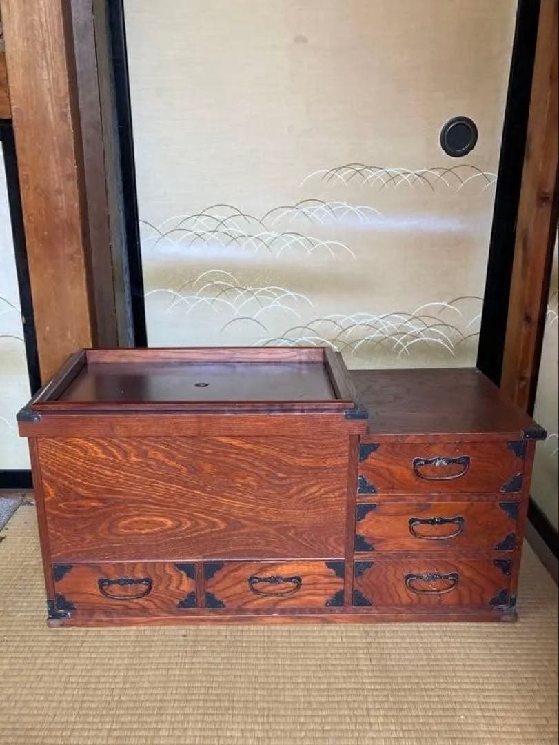 箱火鉢　蓋•引き出し付き