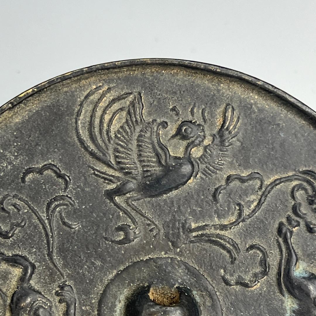 古鏡 青銅鏡 鳳凰龍麒麟鳥 中国古玩 中国美術 唐物 擺件