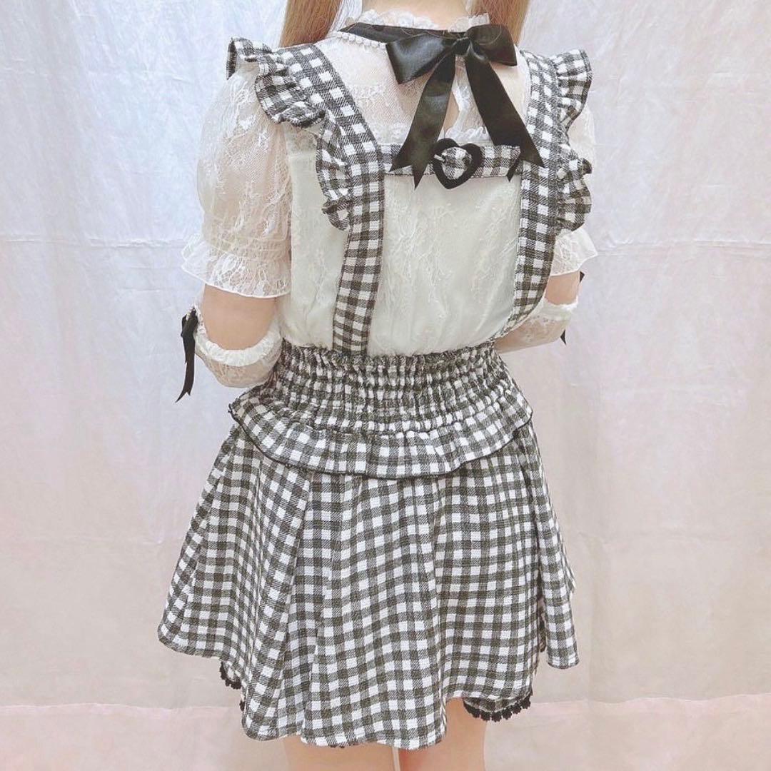LIZLISA ギンガムツイードサスペンダー付スカパン