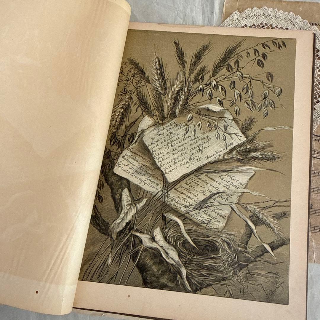 稀少1883年アンティーク美しい画集ヴィクトリアン洋書ジャンクジャーナル　古書