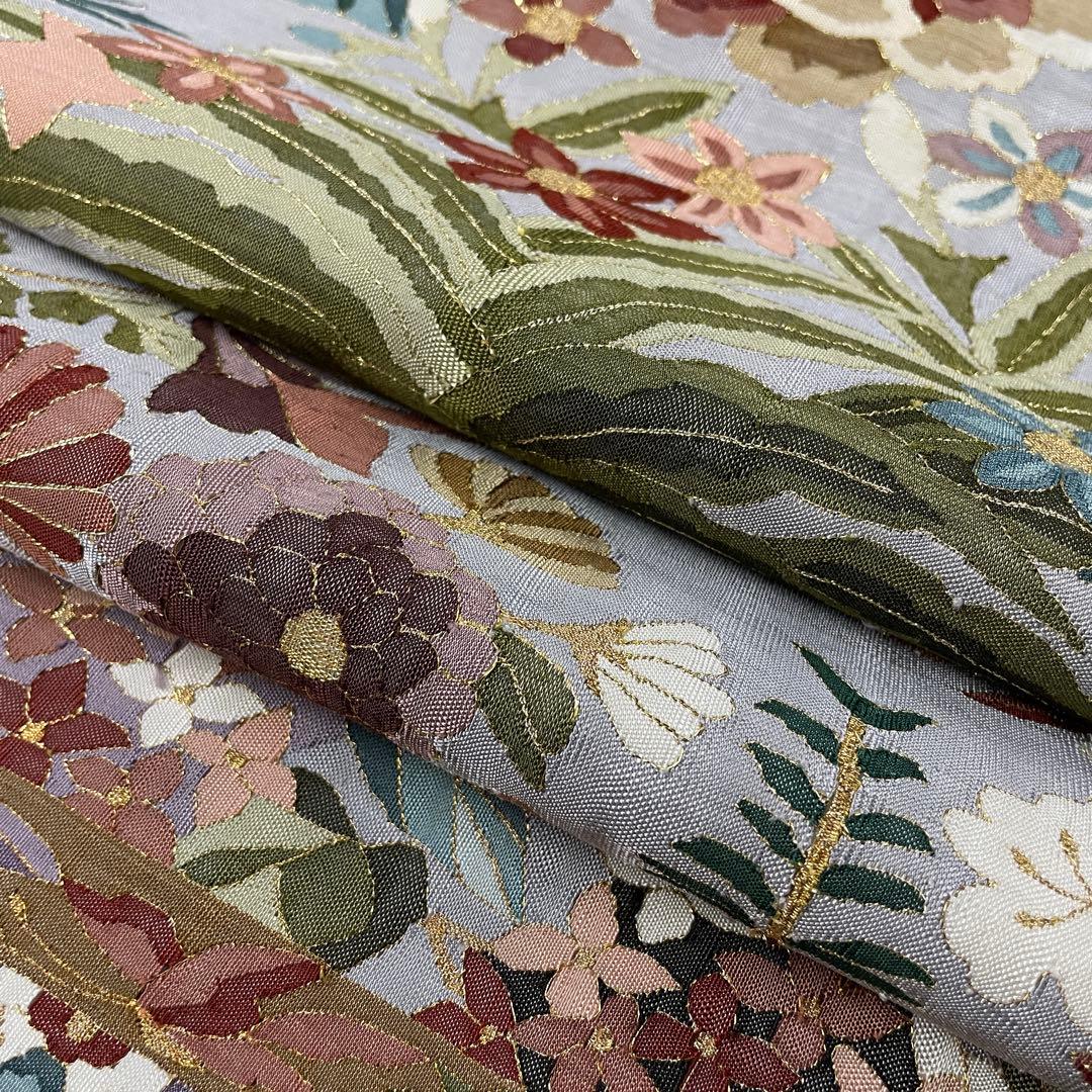 正絹　柳瀬聖仙　本瓜綴　明綴れ 花鳥紋 模様織出し　袋帯未使用美品　FF5-10