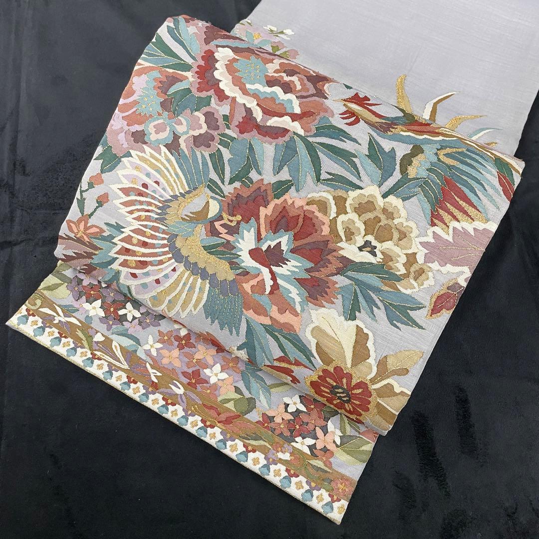 正絹　柳瀬聖仙　本瓜綴　明綴れ 花鳥紋 模様織出し　袋帯未使用美品　FF5-10