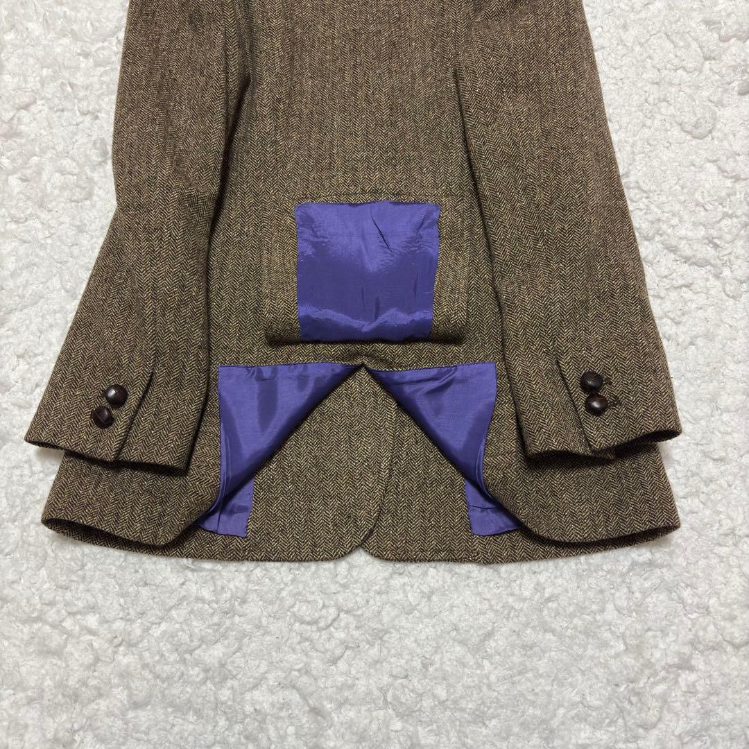 ETRO エトロ ヘリンボーン ウールカシミヤシルク レザー肩パッチ ジャケット