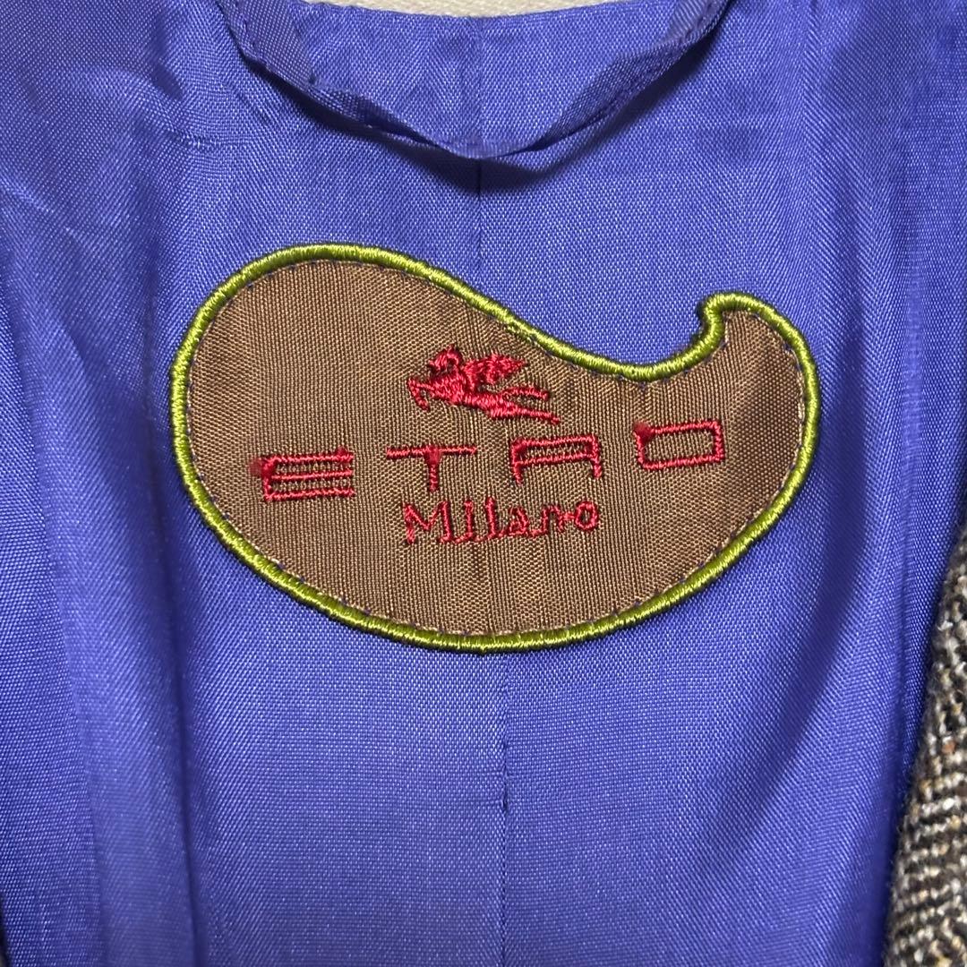 ETRO エトロ ヘリンボーン ウールカシミヤシルク レザー肩パッチ ジャケット