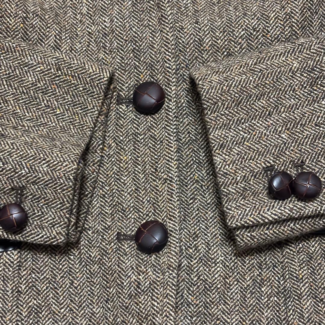 ETRO エトロ ヘリンボーン ウールカシミヤシルク レザー肩パッチ ジャケット