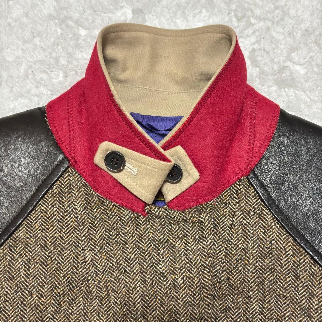 ETRO エトロ ヘリンボーン ウールカシミヤシルク レザー肩パッチ ジャケット