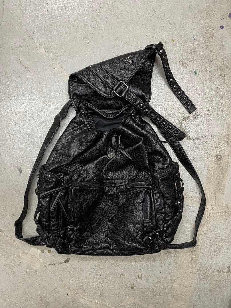 00s パラシュート　レザーリュック　y2k パンク archive 平成 黒