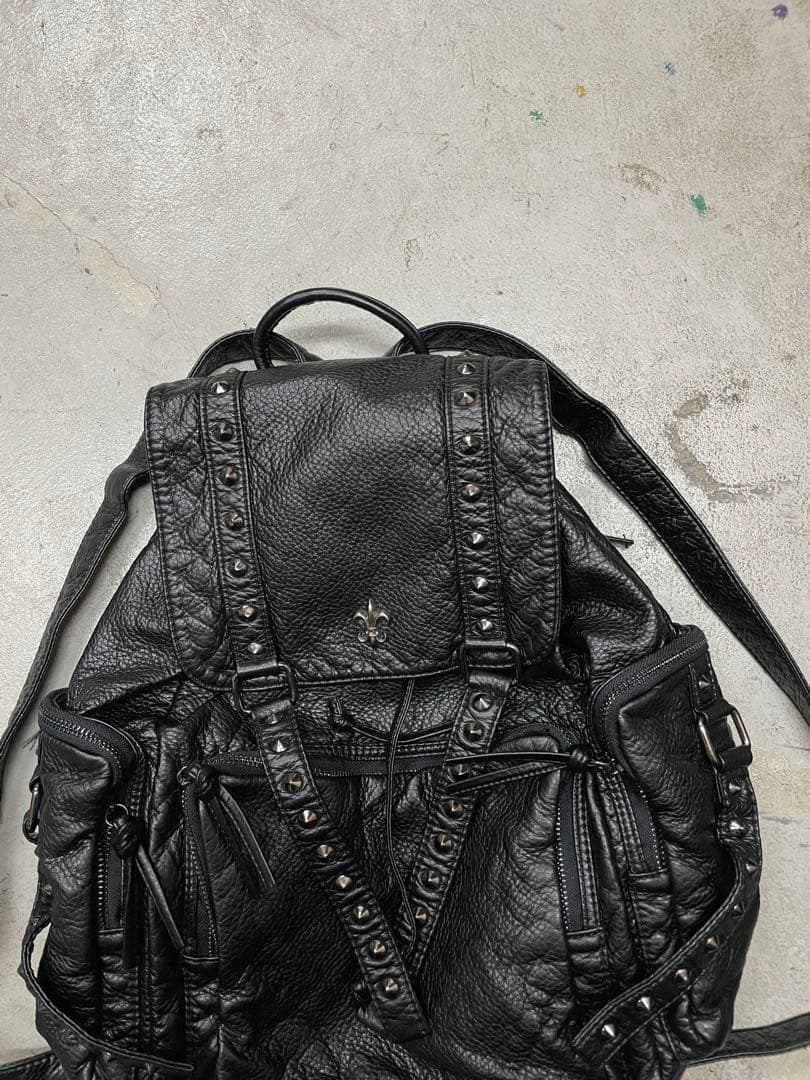 00s パラシュート　レザーリュック　y2k パンク archive 平成 黒