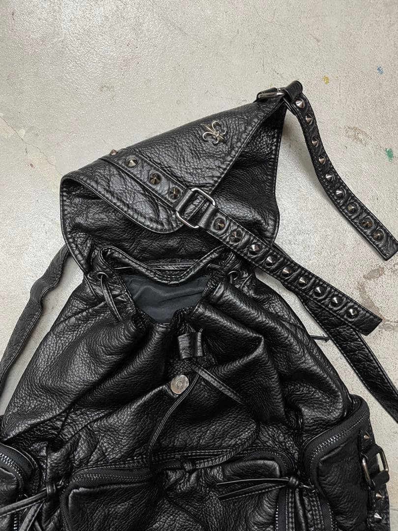 00s パラシュート　レザーリュック　y2k パンク archive 平成 黒