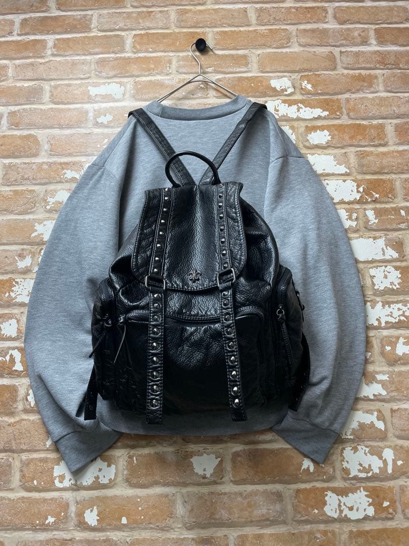 00s パラシュート　レザーリュック　y2k パンク archive 平成 黒
