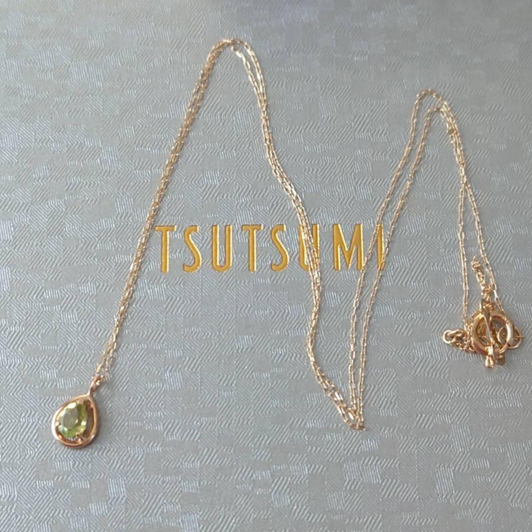 未使用　ツツミ　ペリドット　しずく型　ネックレス　K10　イエローゴールド