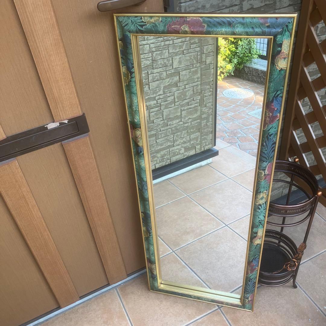 イタリア製 アンティーク調 ミラー 壁掛け 鏡 花模様 ウォールミラー