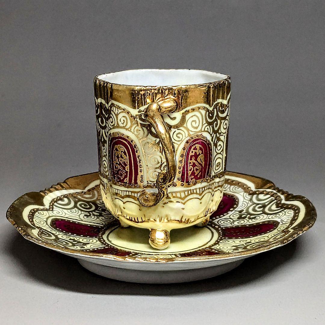 オールドノリタケ アールヌーボー様式 メイプルリーフ印 金盛上デミタスカップ