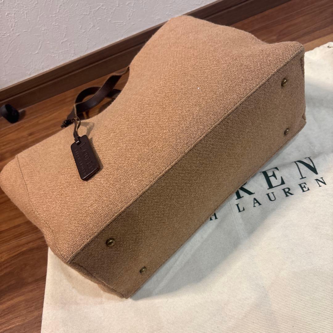 【美品】ラルフローレン ウールキャンパス×レザー トートバッグ A4◎ 保存袋付