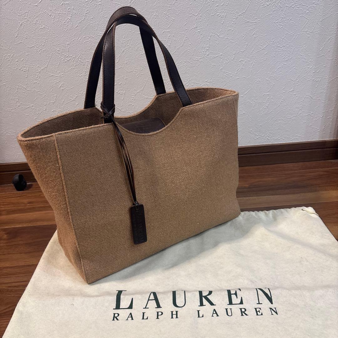 【美品】ラルフローレン ウールキャンパス×レザー トートバッグ A4◎ 保存袋付
