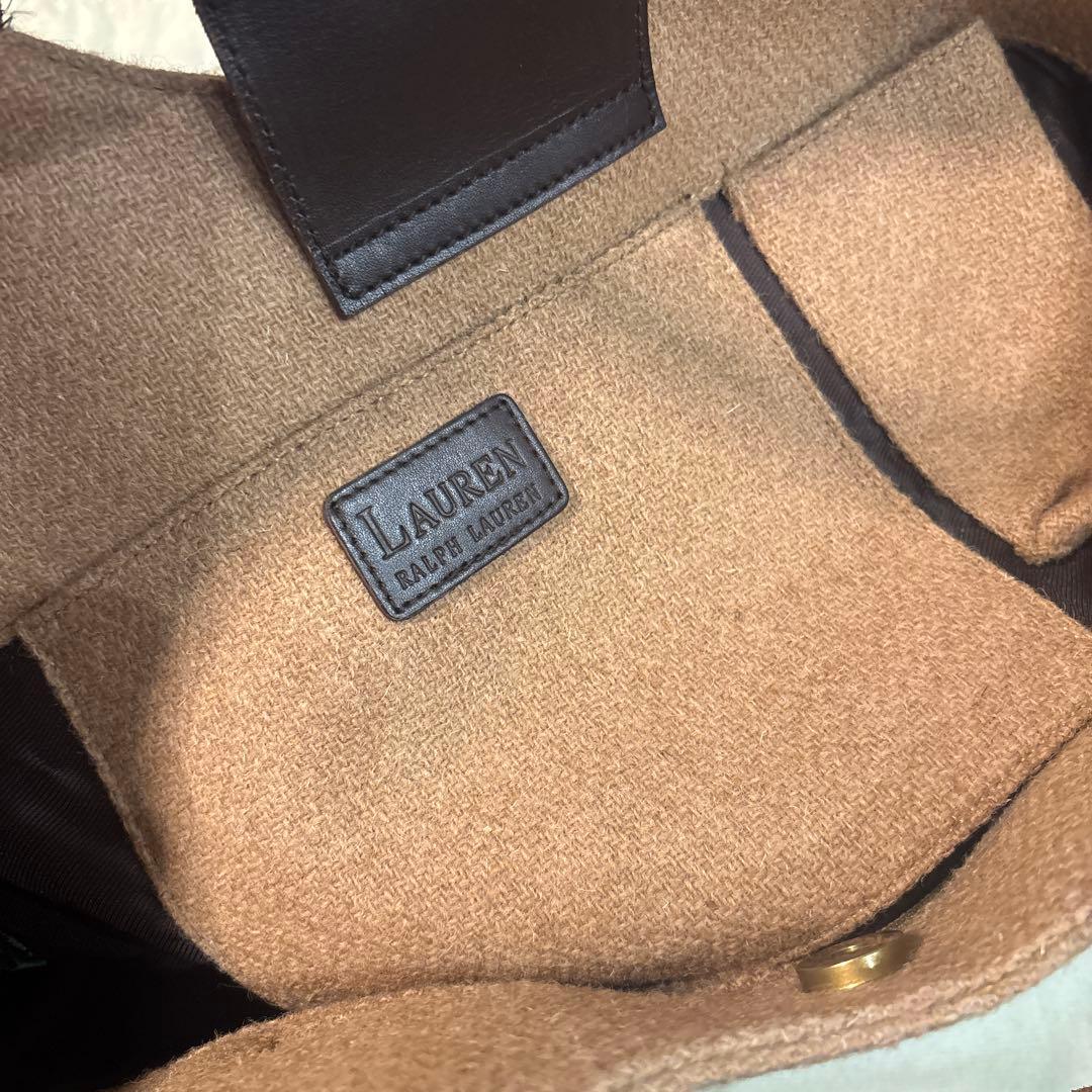 【美品】ラルフローレン ウールキャンパス×レザー トートバッグ A4◎ 保存袋付