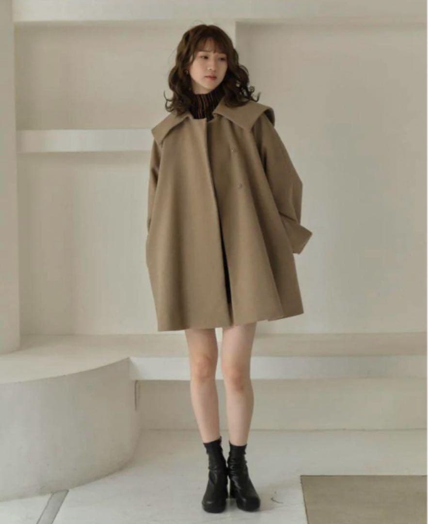 eaphi big collar middle coat ブラウン