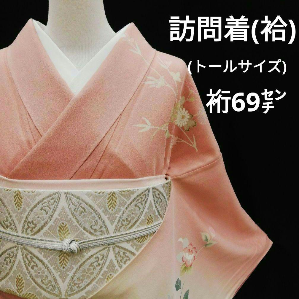 訪問着(袷)　(友禅四季の花紋様　トールサイズ裄69㌢　宍色系　一つ縫い紋)
